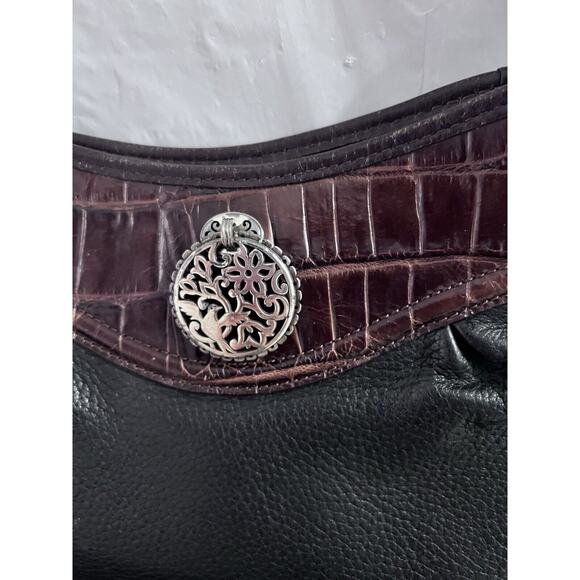 Brighton Vintage Black Pebble Brown Croc Leather Peyton Shoulder Bag 12 X 9 - Picture 12 of 14